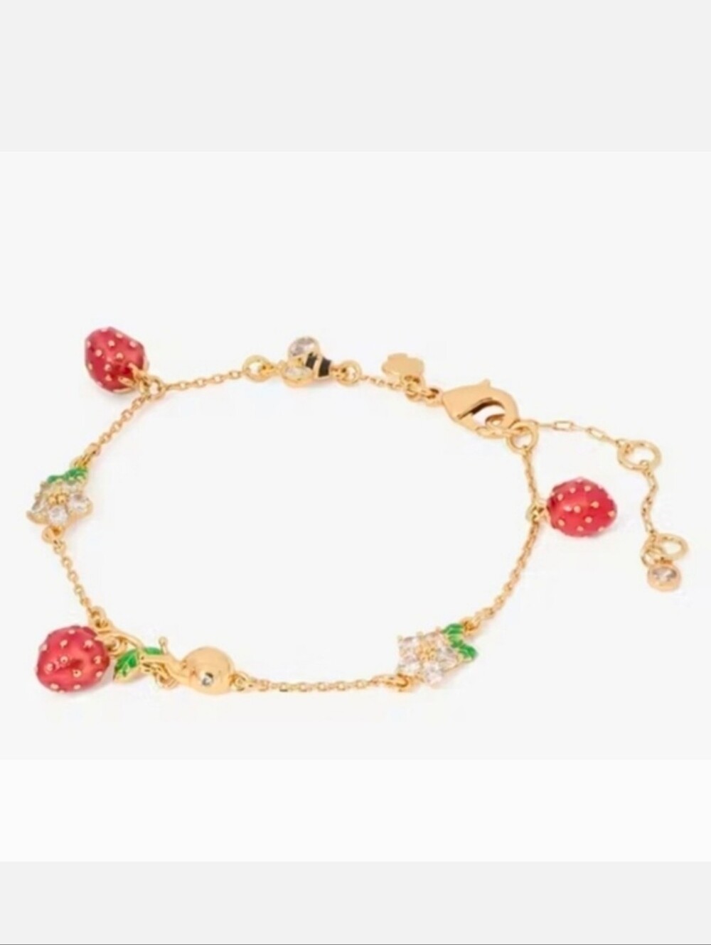 kate spade Gold-Tone Strawberry Charm Bracelet with Red and Green Accents